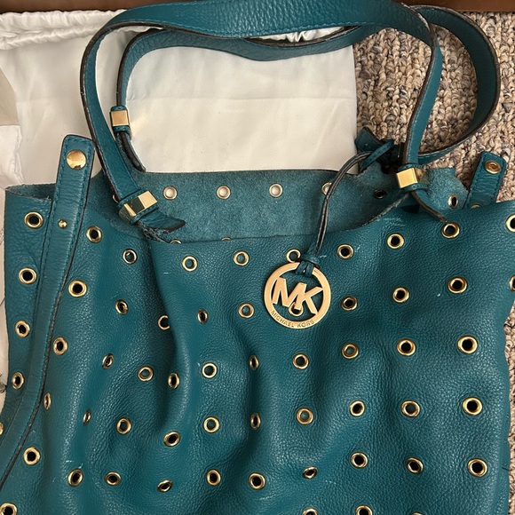 Michael Kors Teal Leather Eyelet Shoulder Bag - Picture 12 of 16